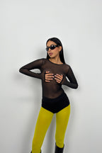 Long Sleeve Tulle Black Blouse
