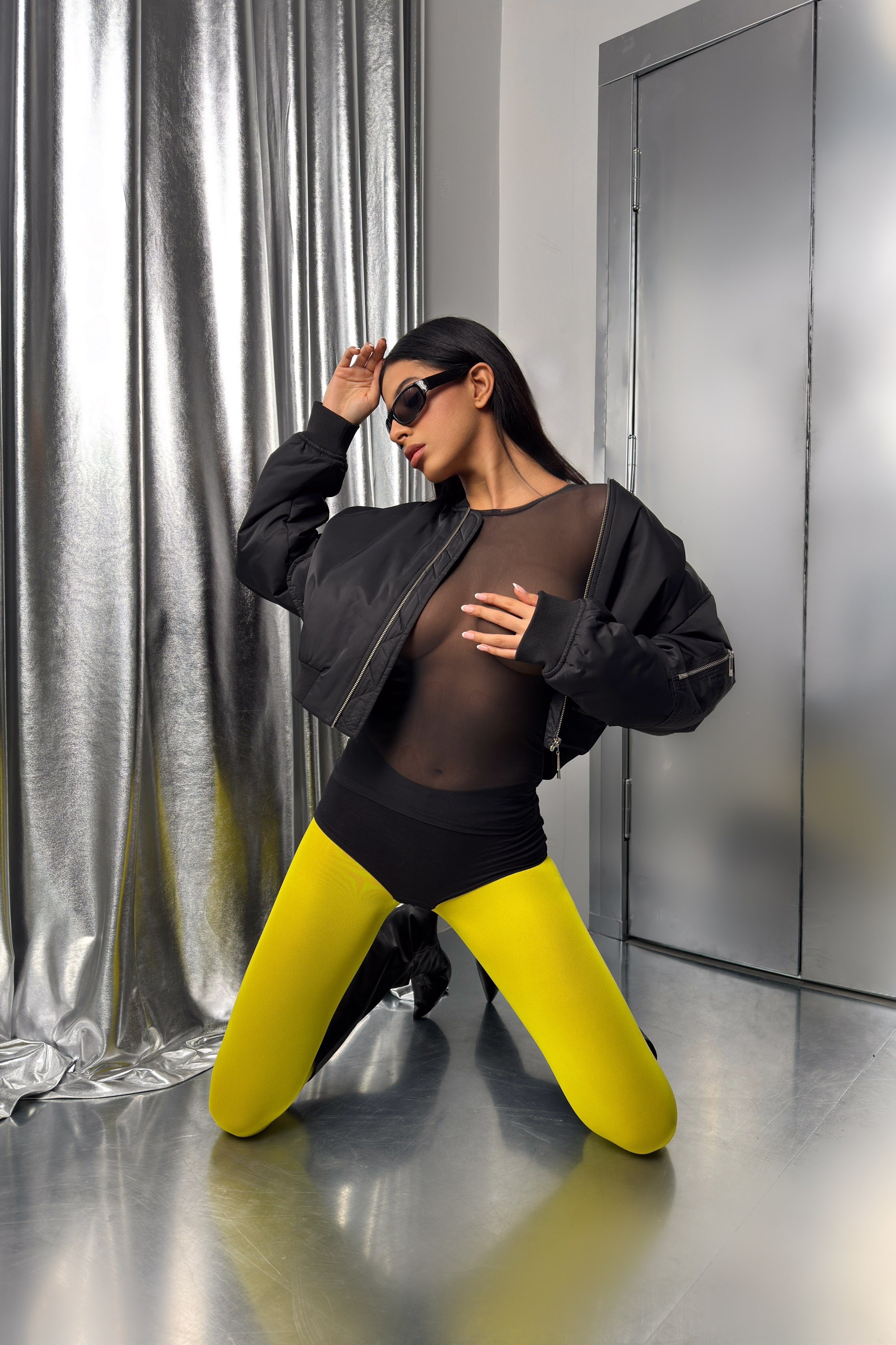 Long Sleeve Tulle Black Blouse