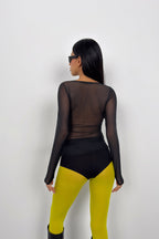 Long Sleeve Tulle Black Blouse