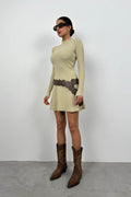 Long Sleeve A-Line Beige Dress