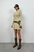 Long Sleeve A-Line Beige Dress