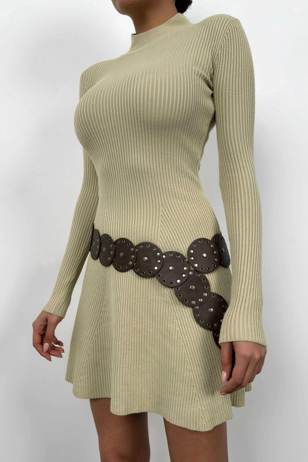 Long Sleeve A-Line Beige Dress