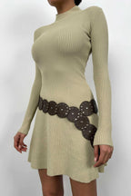 Long Sleeve A-Line Beige Dress