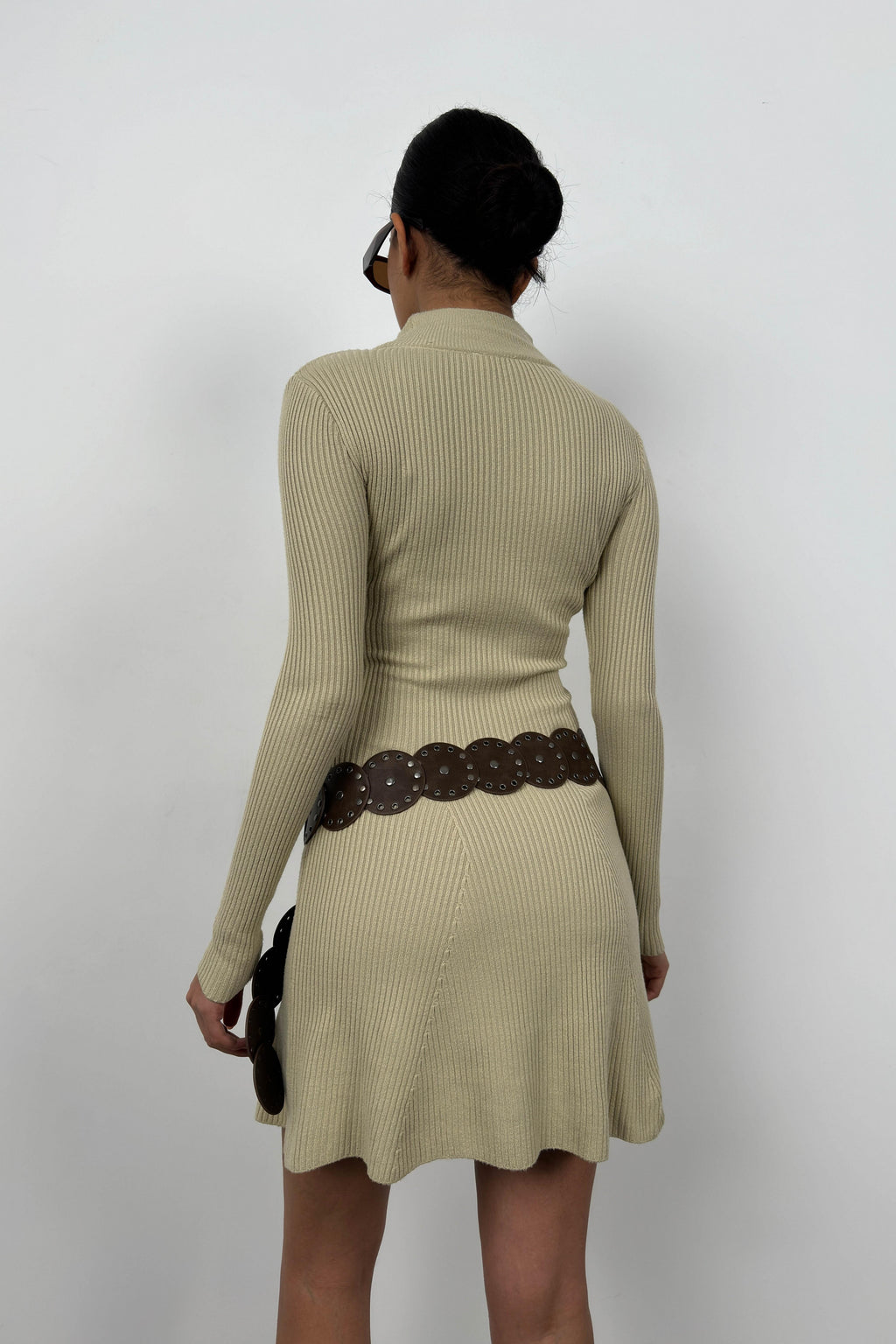 Long Sleeve A-Line Beige Dress