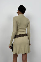 Long Sleeve A-Line Beige Dress