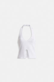 V Detail Textured Crop White Blouse