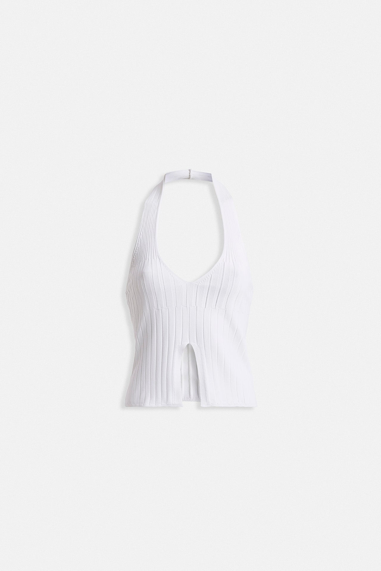 V Detail Textured Crop White Blouse
