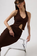 V Detail Textured Crop Brown Blouse