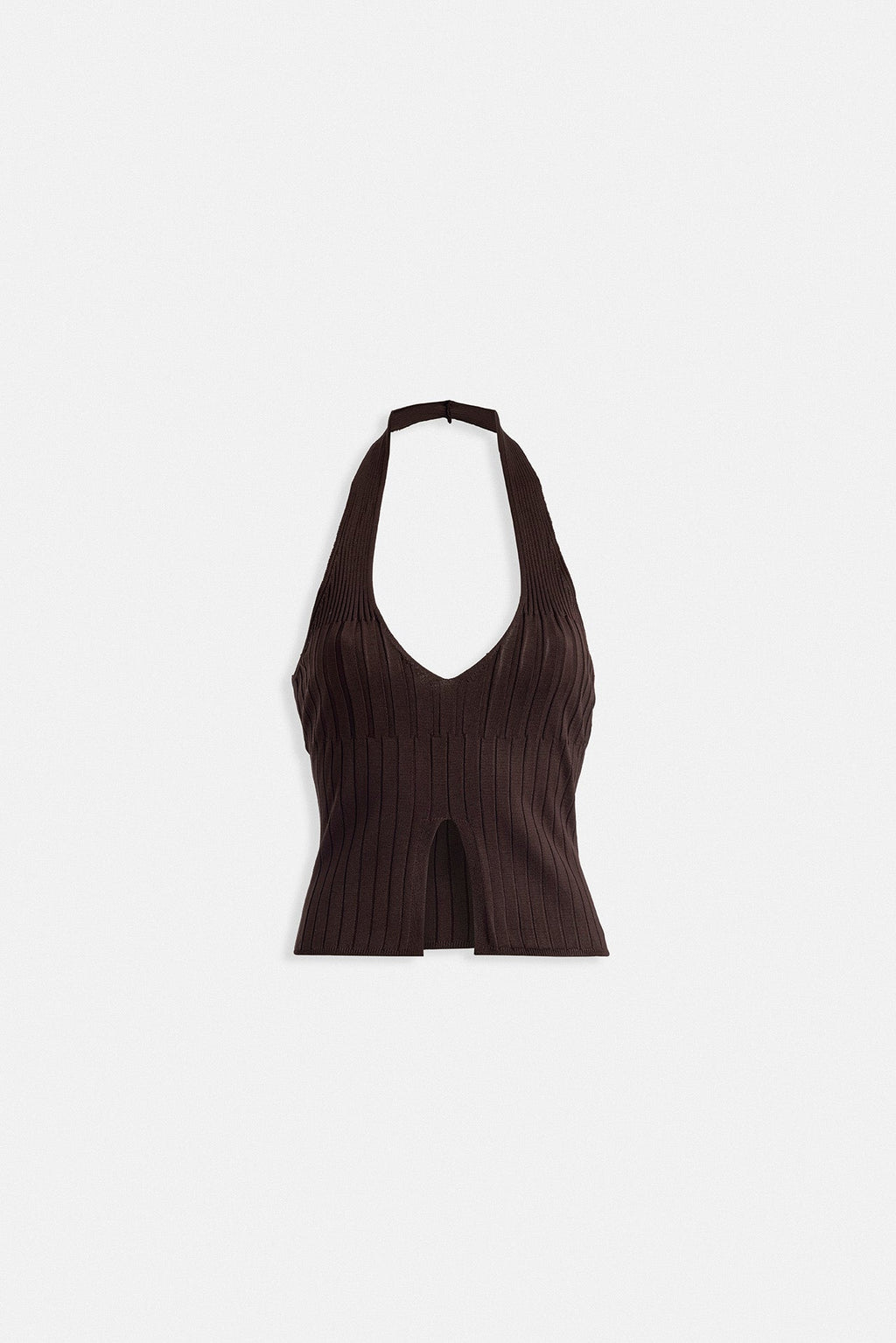 V Detail Textured Crop Brown Blouse