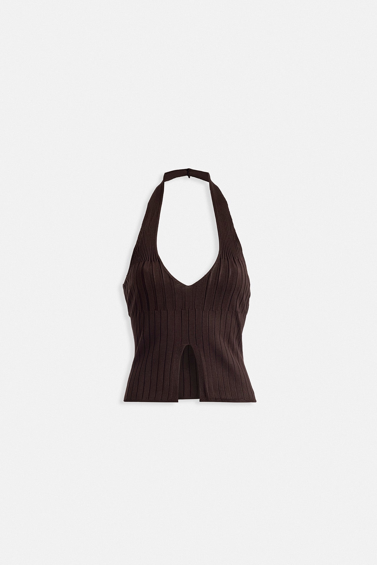 V Detail Textured Crop Brown Blouse