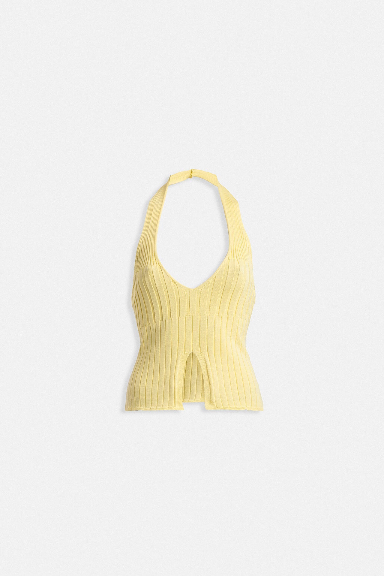 V Detail Textured Crop Yellow Blouse