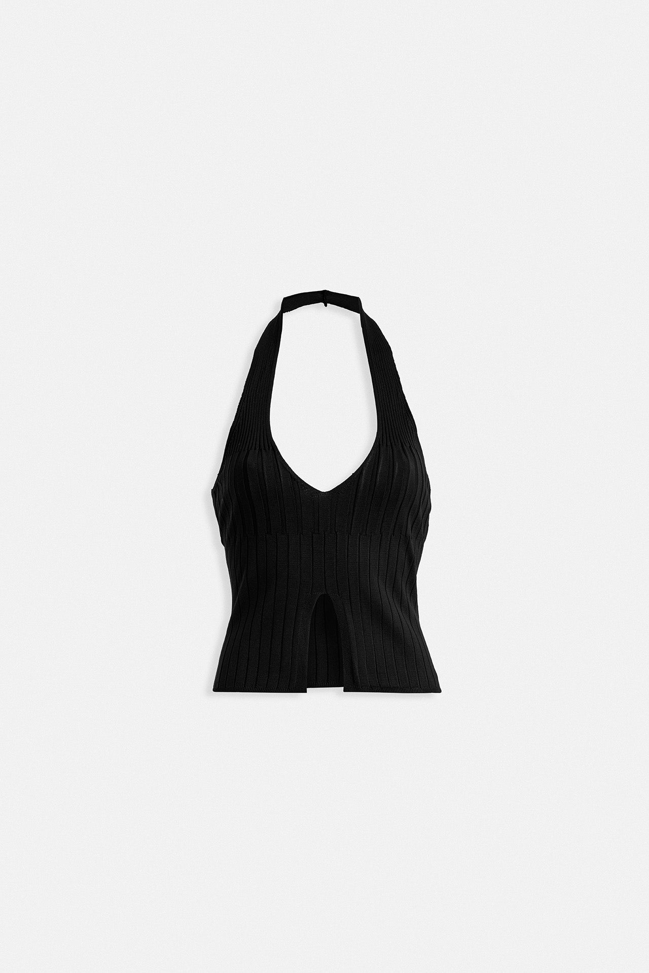 V Detail Textured Crop Black Blouse