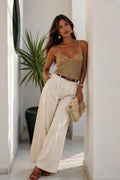 V-Neck Strappy Gold Foil Knit Blouse