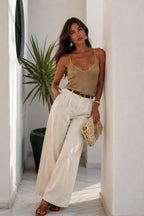 V-Neck Strappy Gold Foil Knit Blouse