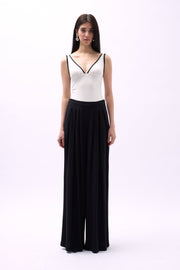 V Neck Piping Detail White Bodysuit