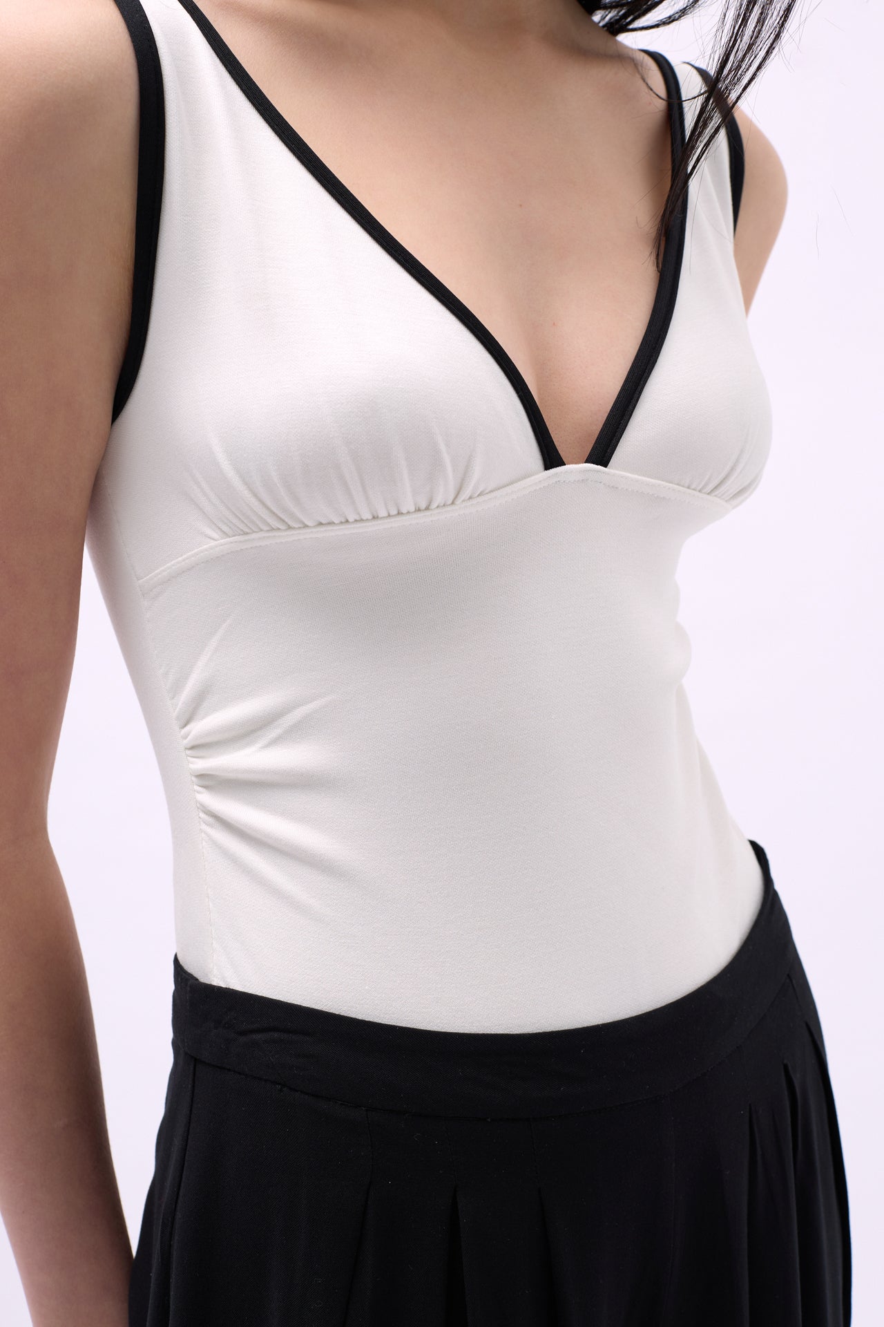 V-Neck Piping Detail White Bodysuit