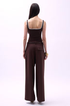 V-Neck Piping Detail Brown Bodysuit