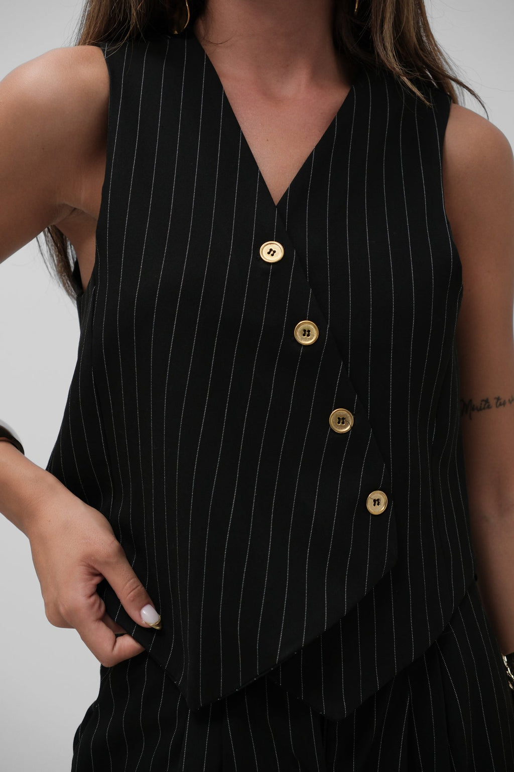 V Neck Striped Gray Wrap Vest