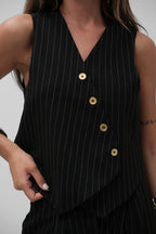V Neck Striped Gray Wrap Vest