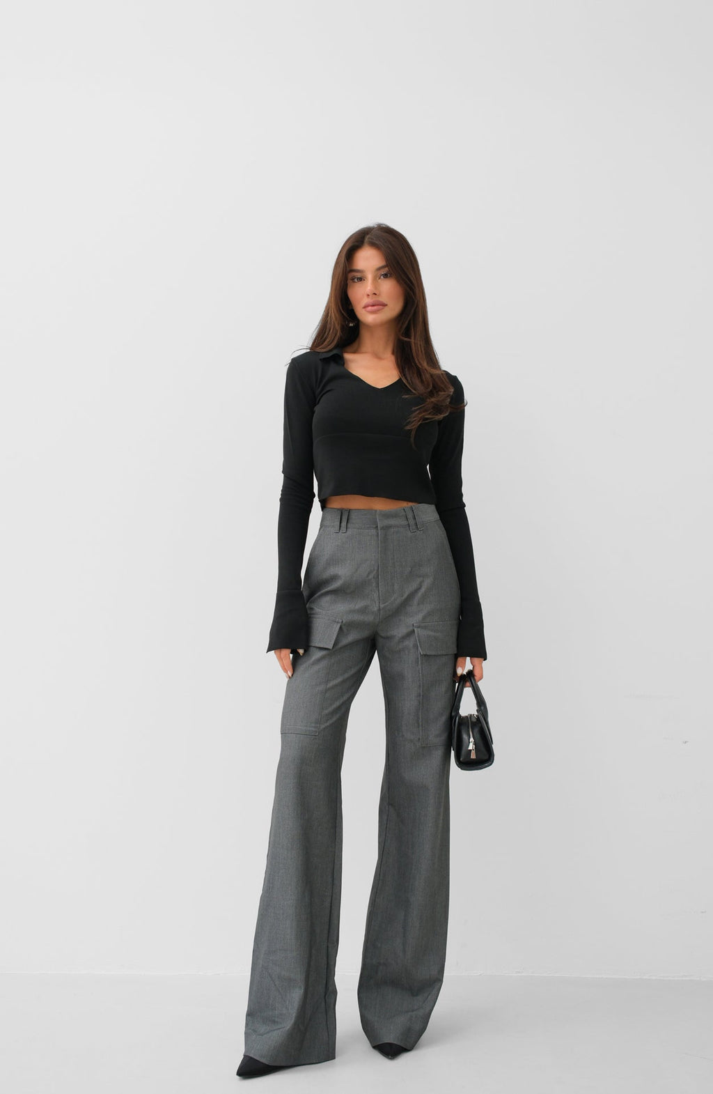 V Neck Korsaj Detay Black Knit Blouse