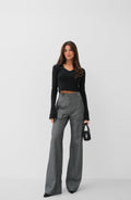 V Neck Korsaj Detay Black Knit Blouse