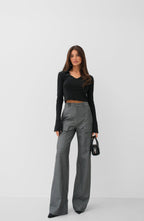 V Neck Korsaj Detay Black Knit Blouse