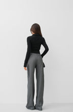 V Neck Korsaj Detay Black Knit Blouse