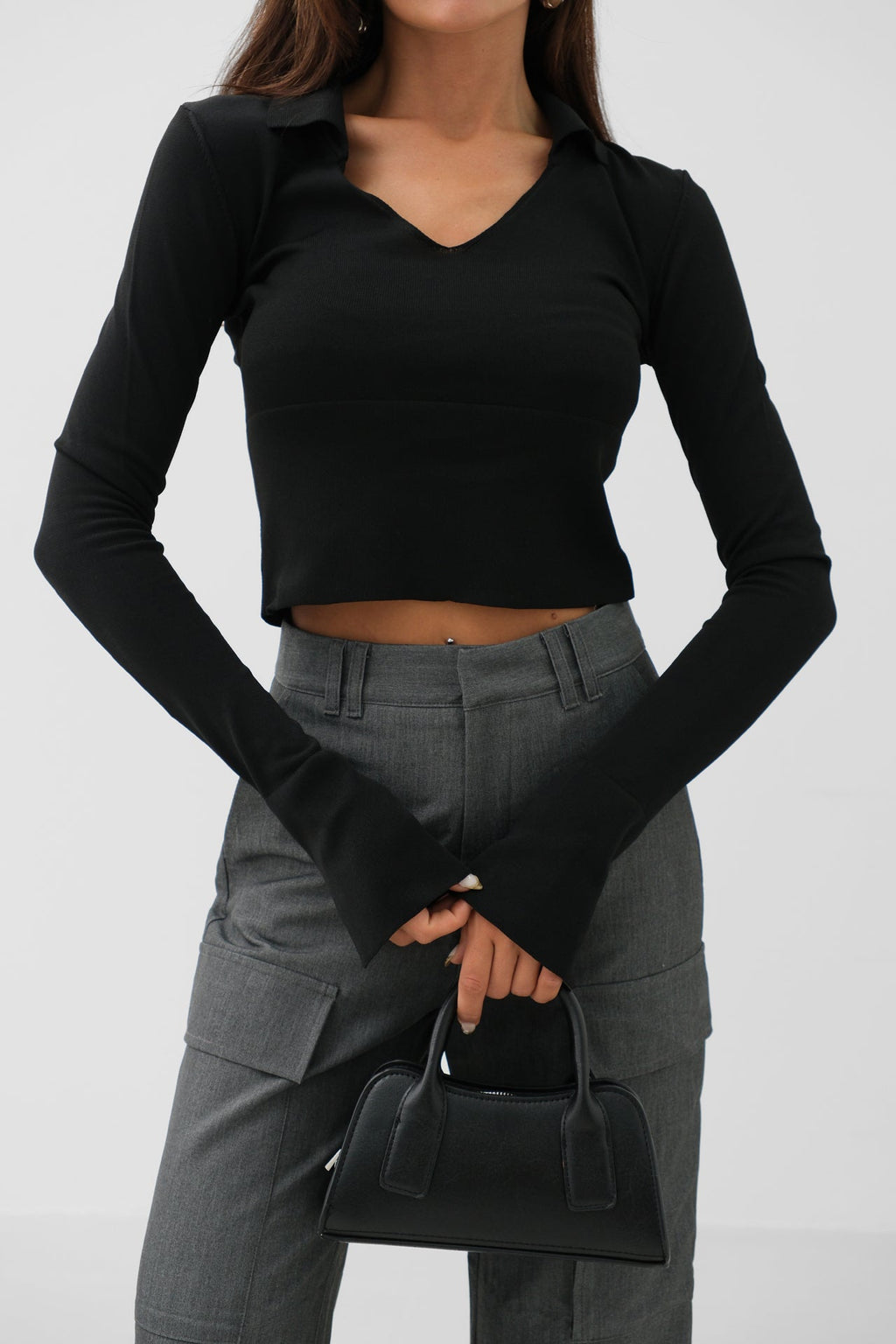 V Neck Korsaj Detay Black Knit Blouse