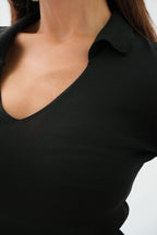 V Neck Korsaj Detay Black Knit Blouse