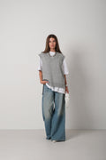 V-Neck Oversize Gray Suveter