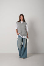 V-Neck Oversize Gray Suveter
