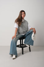 V-Neck Oversize Gray Suveter