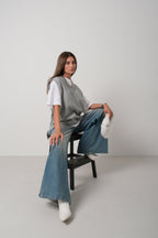 V-Neck Oversize Gray Suveter