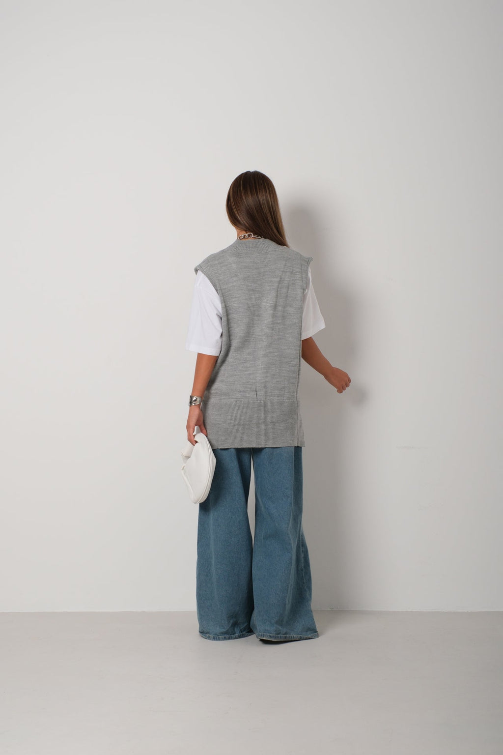 V-Neck Oversize Gray Suveter