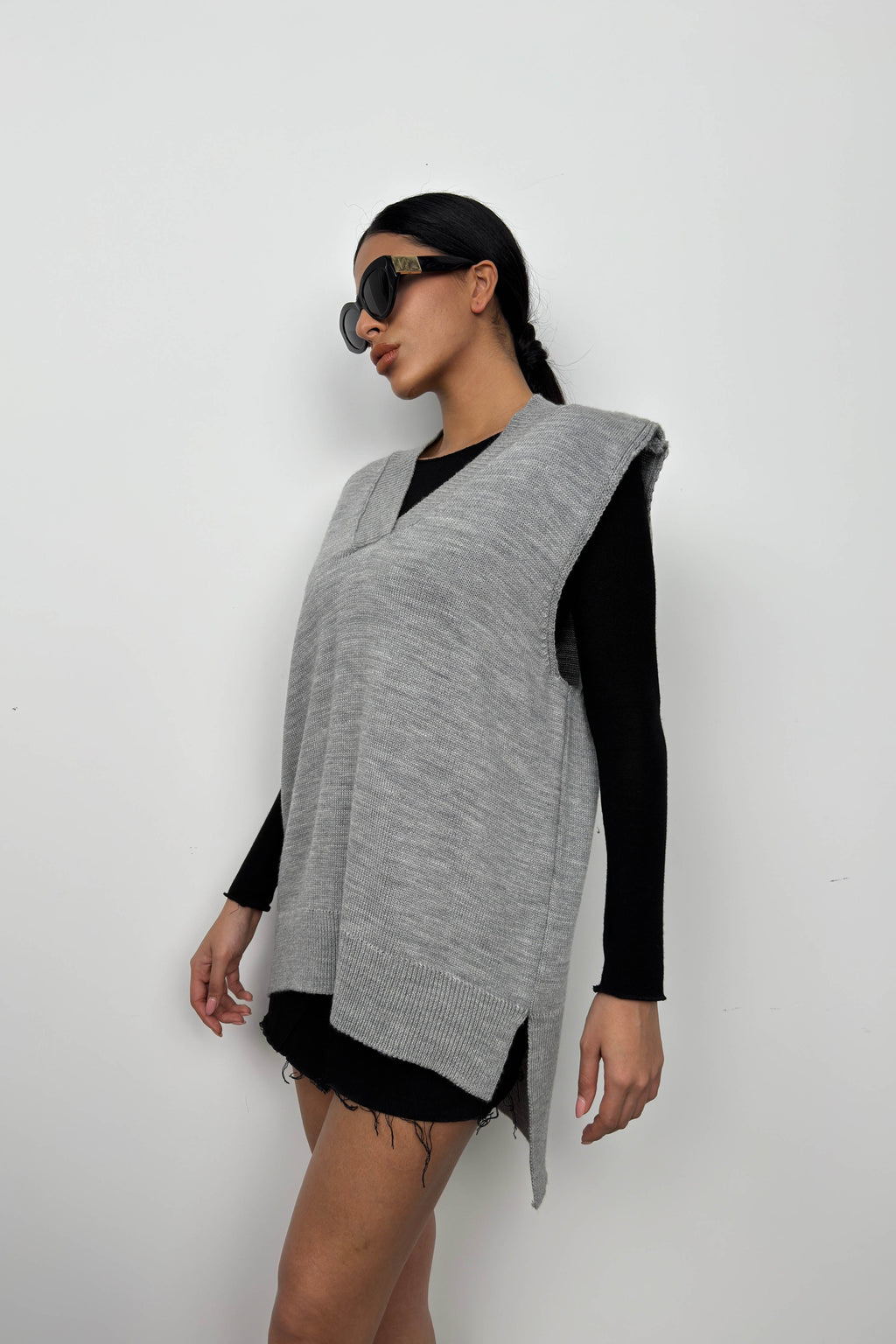 V-Neck Oversize Gray Sweater Vest