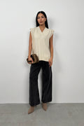 V-Neck Beige Oversize Sweater Vest