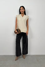 V-Neck Beige Oversize Sweater Vest
