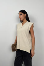 V-Neck Beige Oversize Sweater Vest