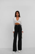 V-Neck Polo Collar Crop White Sweater