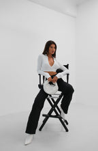 V-Neck Polo Collar Crop White Sweater