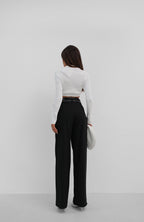 V-Neck Polo Collar Crop White Sweater
