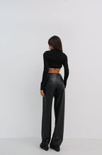 V-Neck Polo Collar Crop Black Sweater