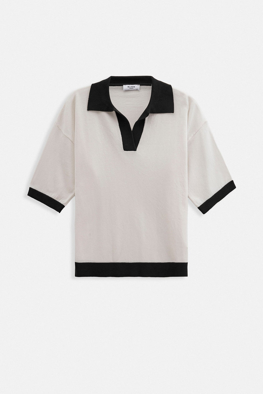 V-Neck Stripe Detail White Black T-Shirt