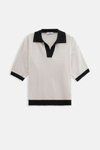 V-Neck Stripe Detail White Black T-Shirt
