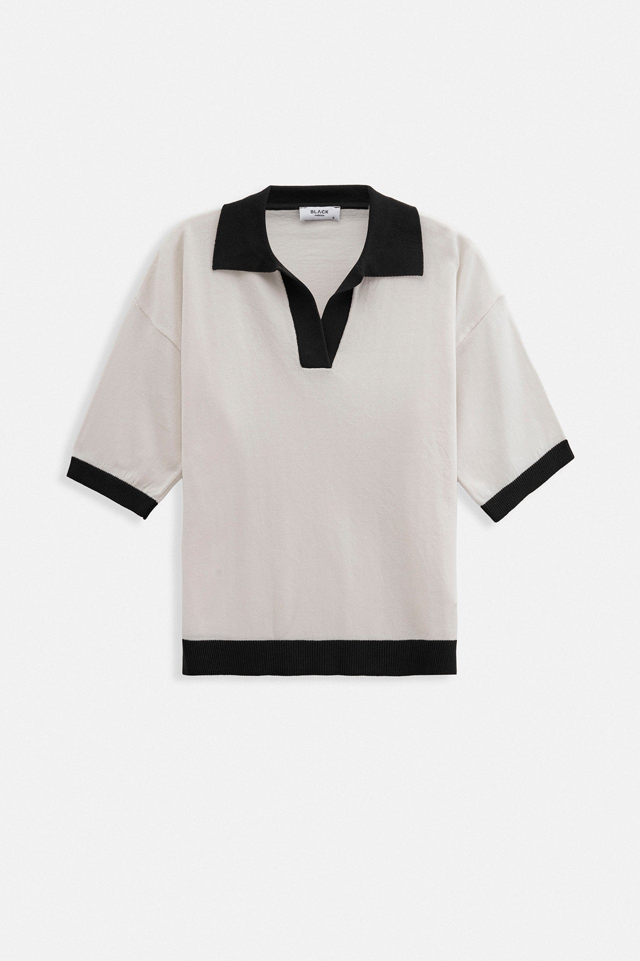 V-Neck Stripe Detail White Black T-Shirt