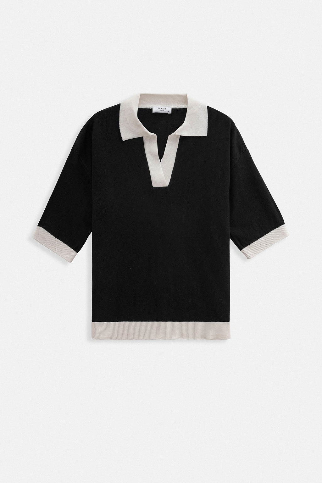 V-Neck Stripe Detail Black White T-Shirt