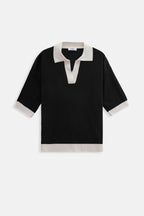 V-Neck Stripe Detail Black White T-Shirt