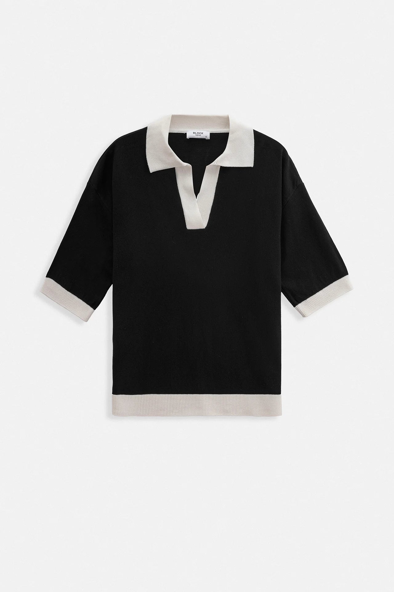 V Neck Stripe Detail Black White T-Shirt