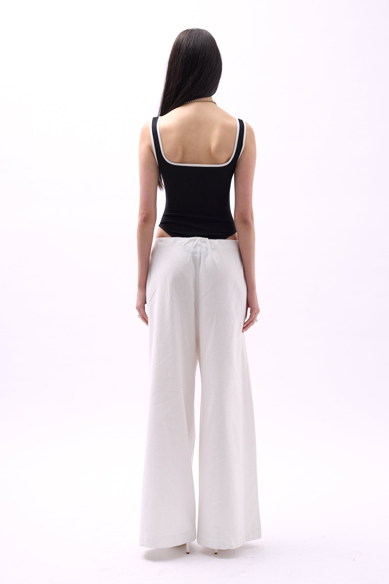 V Neck Serit Detail Black Bodysuit