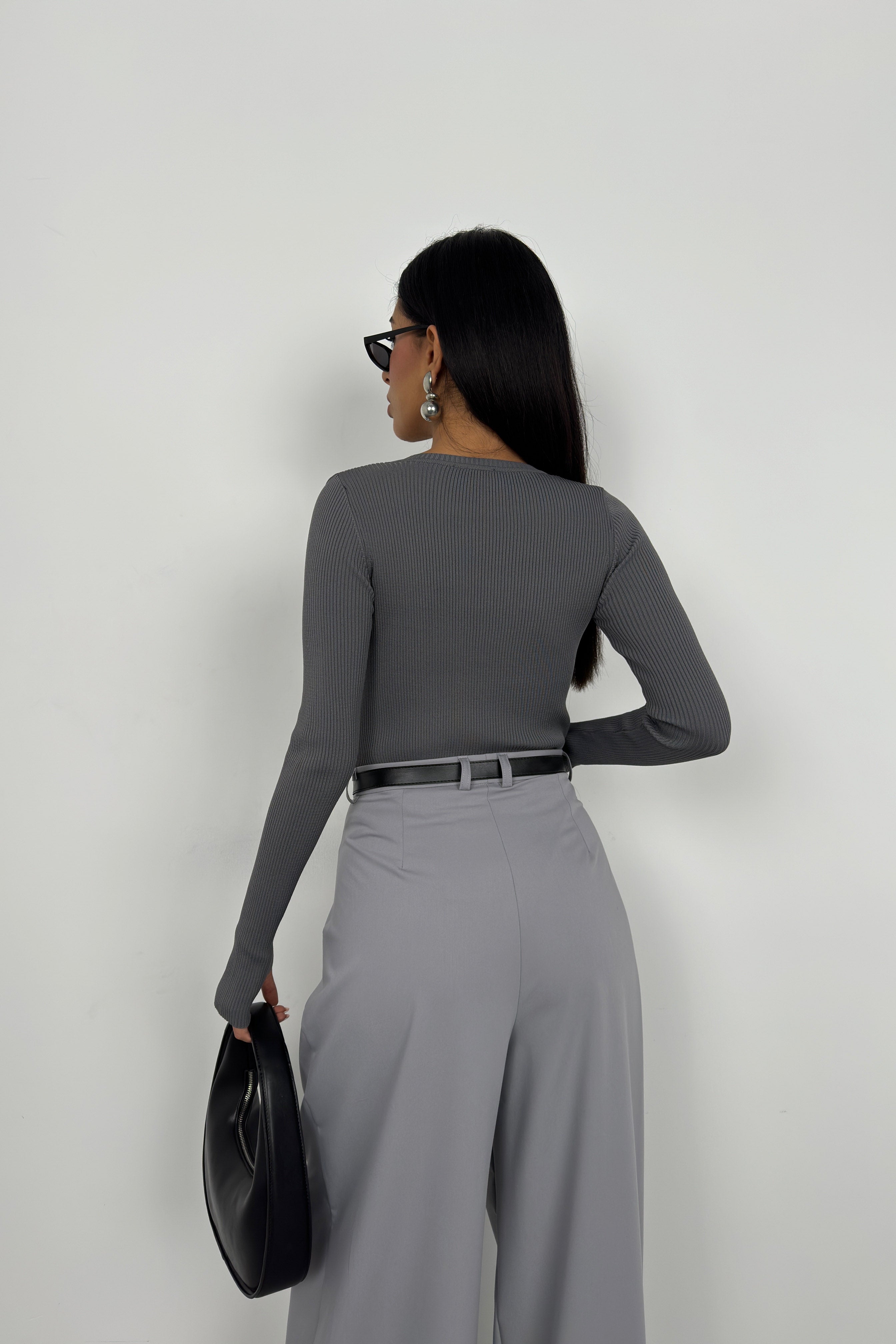 V-Neck Knit Gray Bodysuit